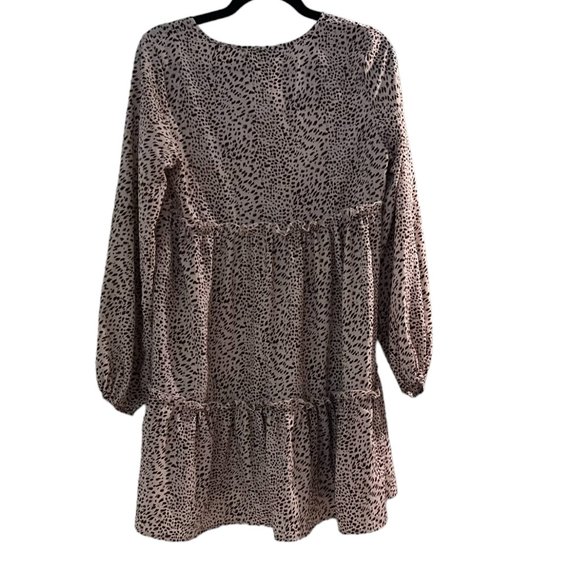 Women's Shein Brown Leopard Flowy V-Neck Ruffled Tunic Dress Size Small - Picture 3 of 5